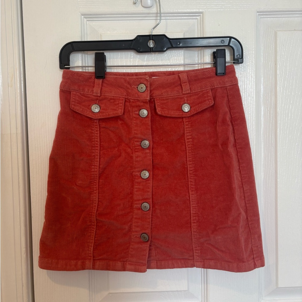 Coral Corduroy Mini Skirt